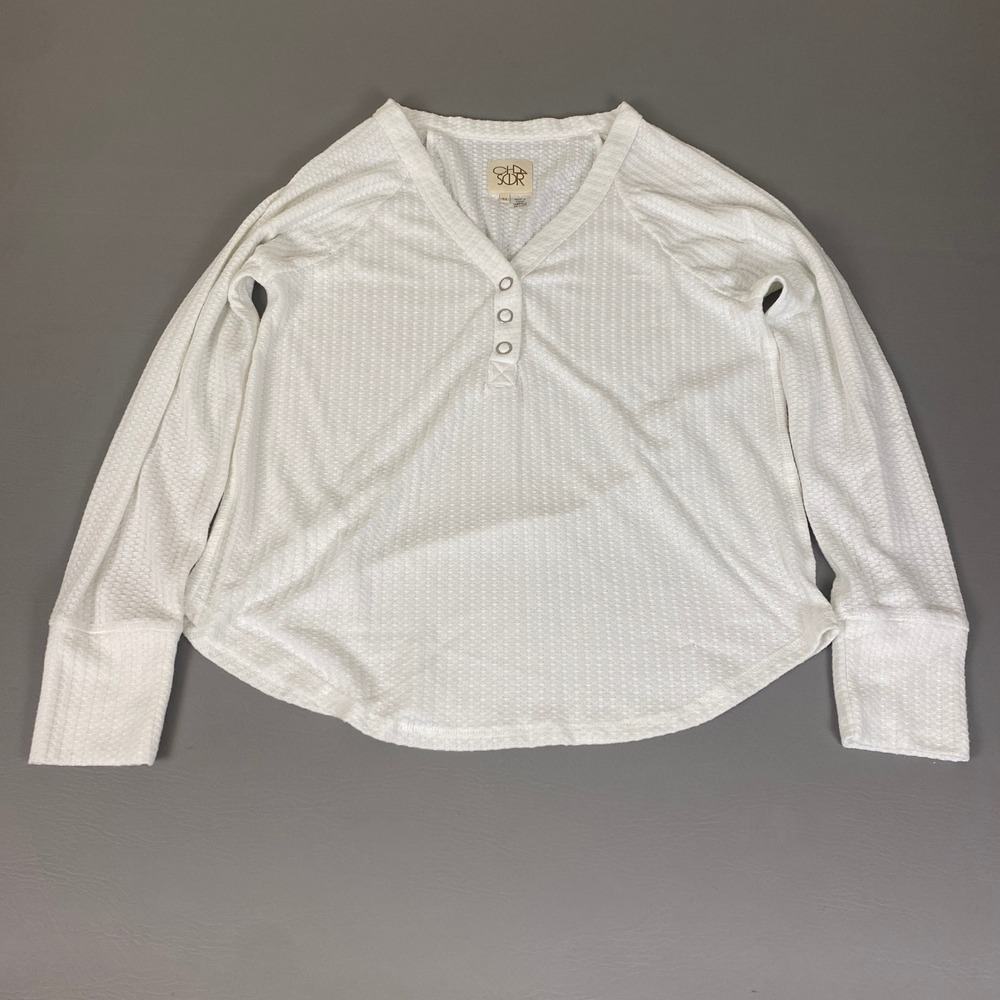 Chaser Top Women's Size XL White Waffle Knit Henley V-Neck Long Sleeve Rayon